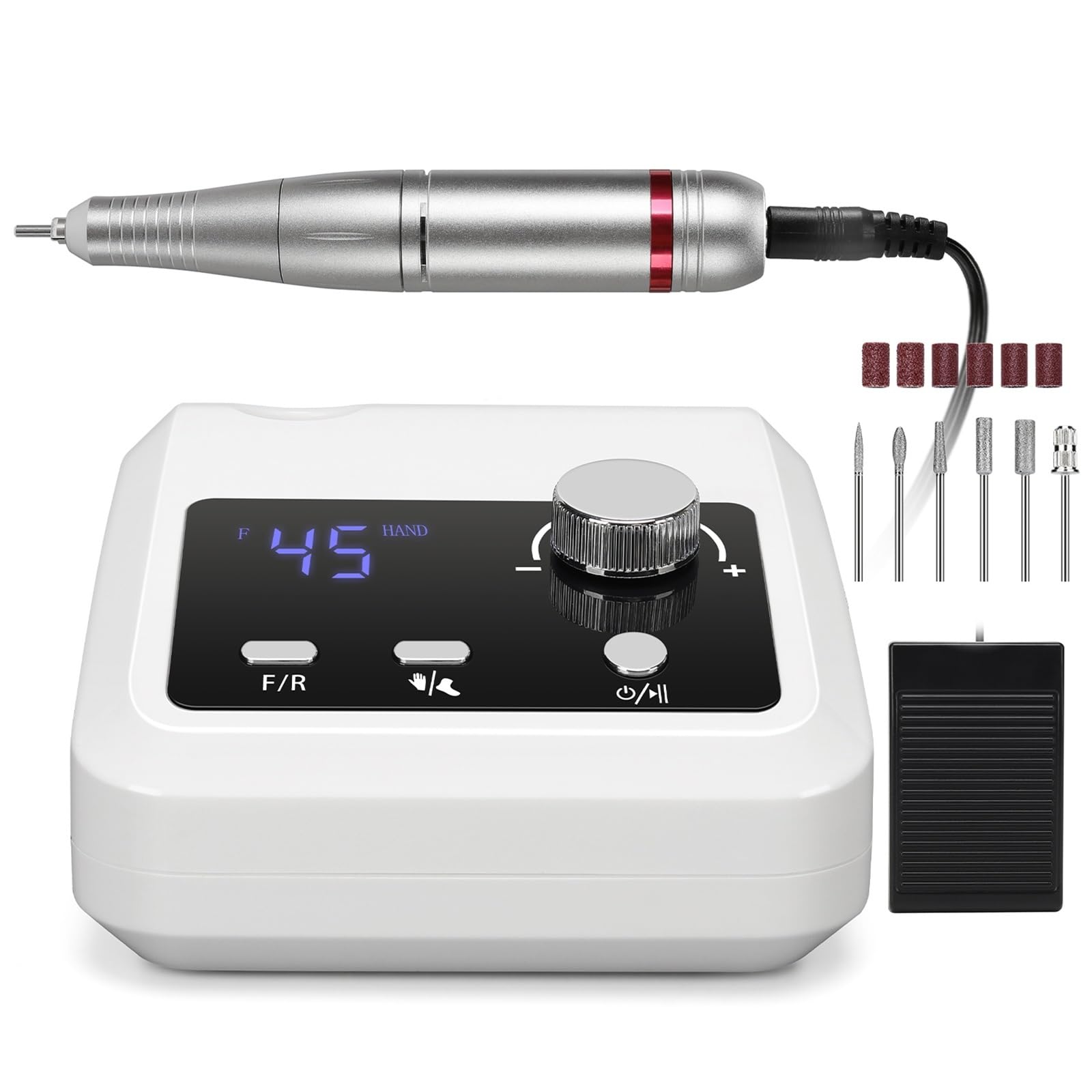 Elektrisches Nagelbohrer-Set mit 45.000 U/min for Acryl-, Gel- und Dip-Puder-Nägel, professionelle Nagelfeilenmaschine for Maniküre Pediküre(White)