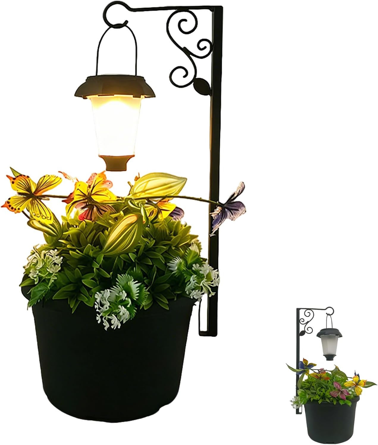 Solar Outdoor Floor Lamps with Planter, 2 in 1 Waterproof LED Solar Lamps Post Light, Matte Black Outdoor Flower Pots, Outdoors Lamps for Patio, Backyard, Pathway, Garden, Lawn (Black)