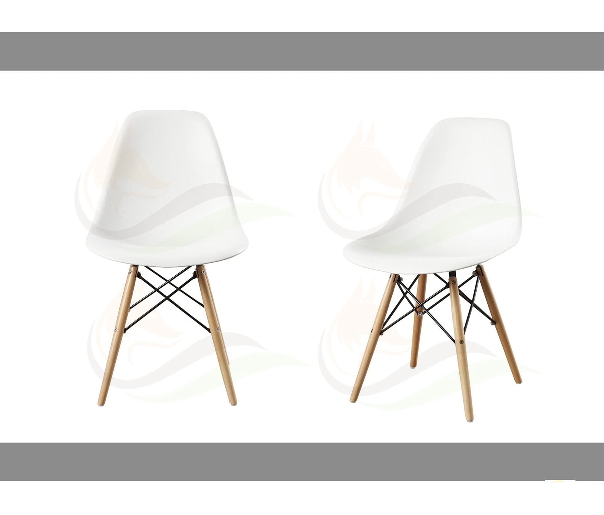 Style Modern Dining Armless Side Chairs Molded ABS Plastic with Wood & Black Accents Iconic American Mid-Century Styling in White Color (Set of 2)