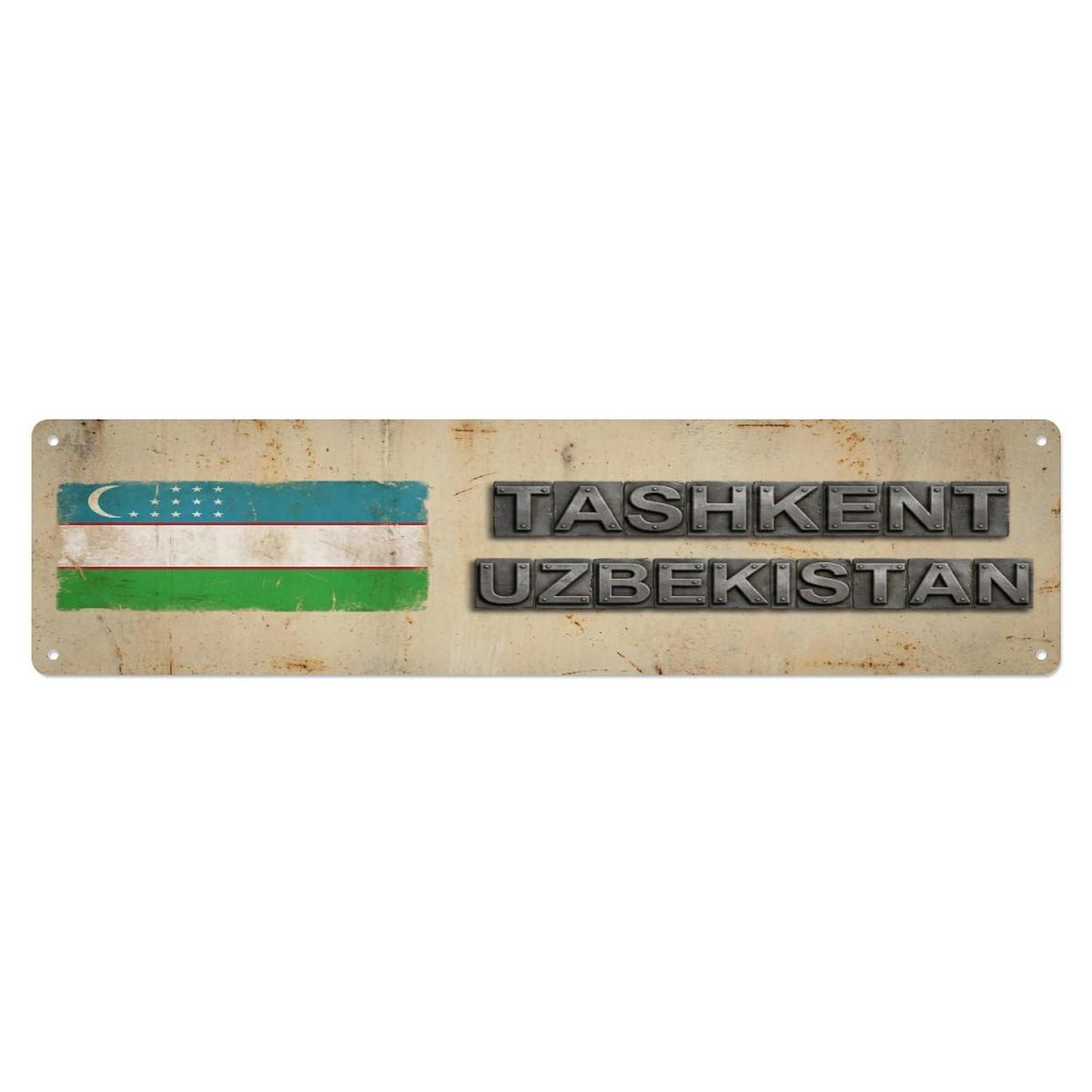 Tgrcjimh Style Metal Tin Sign Vintage Tashkent Uzbekistan Flag Decor Rustic Travel