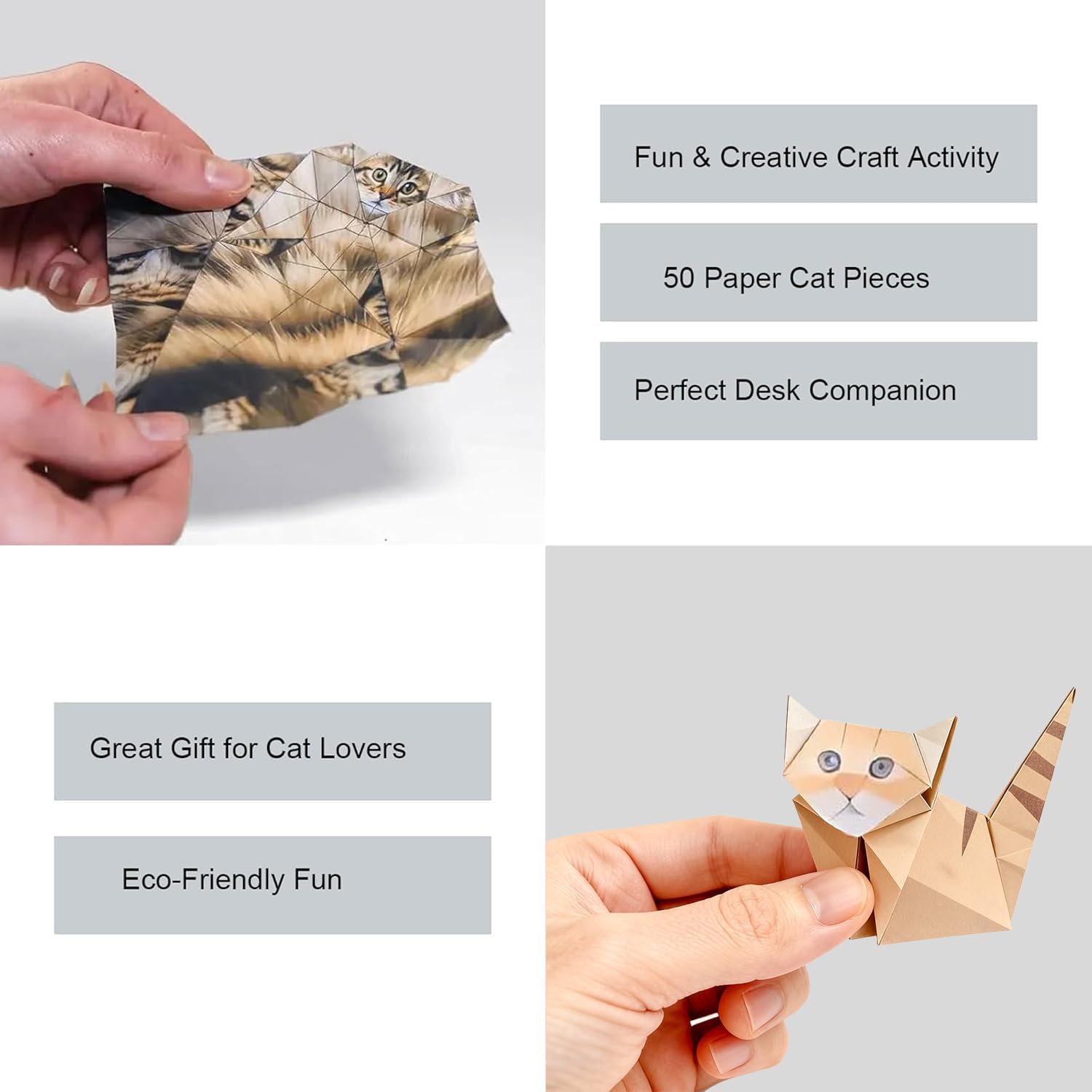 2pcs DIY Paper Cats Kit, Cute Kitten Origami Papercraft Kit, Fun 3D Paper Dog & Cat & Dinosaur Models, Animal Papers Sculpture for Teens & Adults, Decorative Papercraft Craft Set