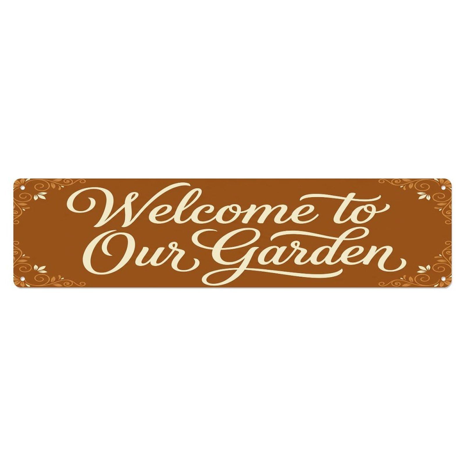 Vintage Welcome to Our Garden Caramel Metal Tin Sign