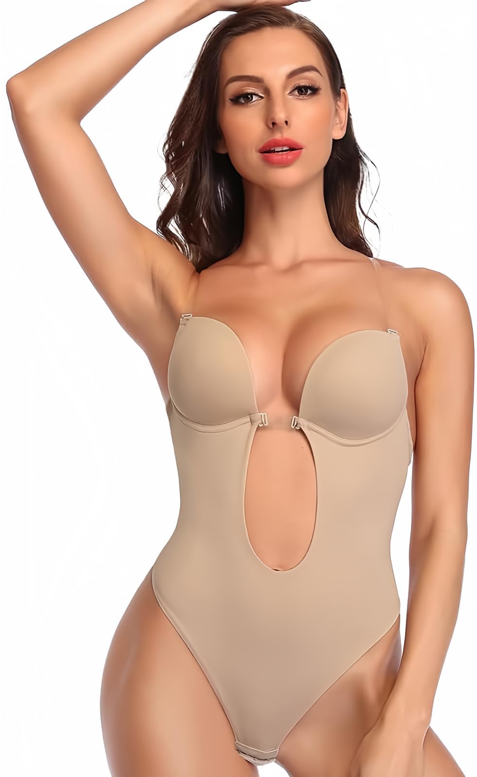 ssoshhub Women's Backless Body Shaper Bra U Plunge Low Back Thong Shapewear Deep V Full Body Bodysuit-picture-45