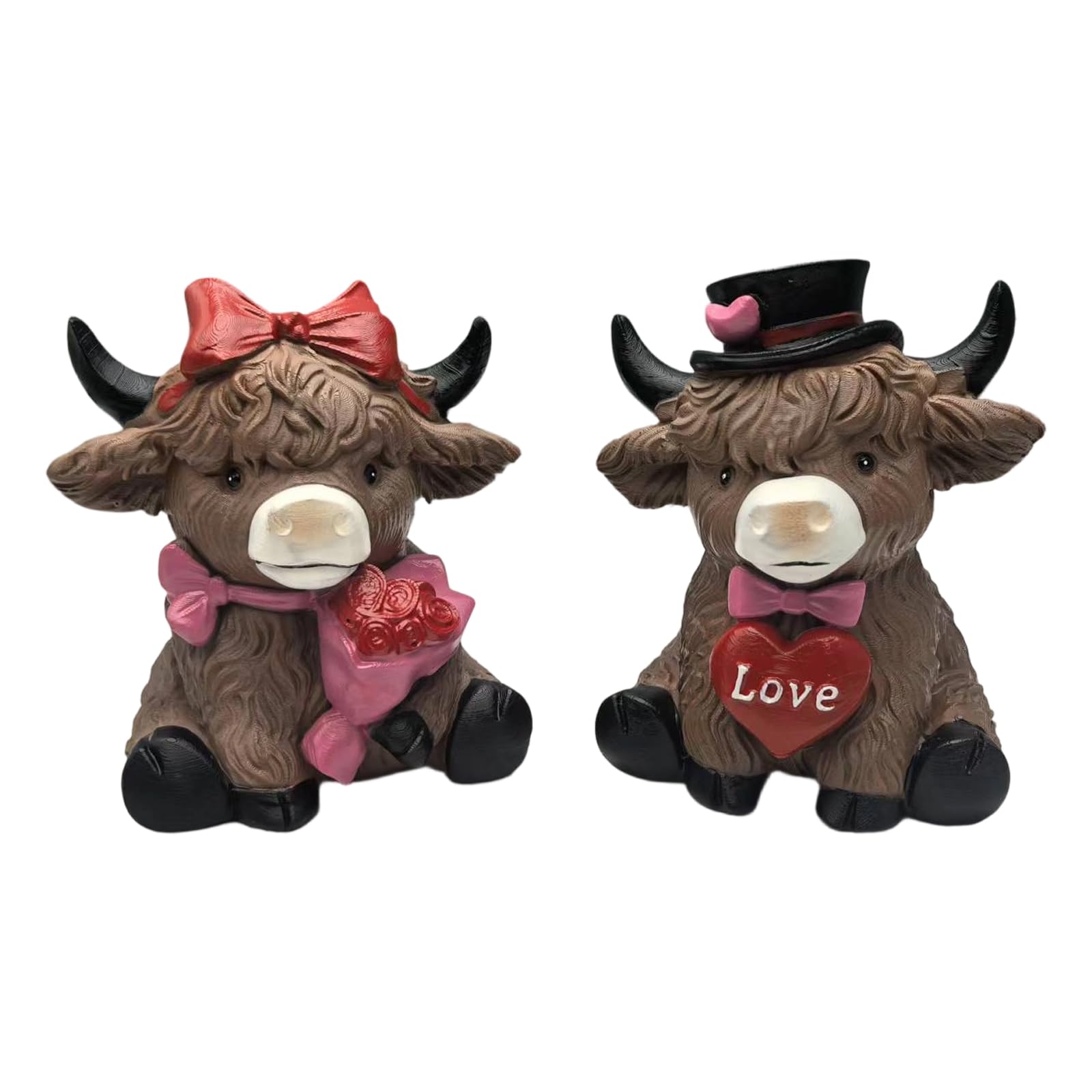 Vache des Highlands en forme de cœur avec détails réalistes en résine