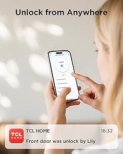 TCL D2 Plus Smart Lock, Fingerprint Door Lock, Built-in Doorbell & Wi-Fi, No Hub Needed, Keyless Entry Electronic Deadbolt for Front Door, Works with Alexa, Auto Lock, Easy Install