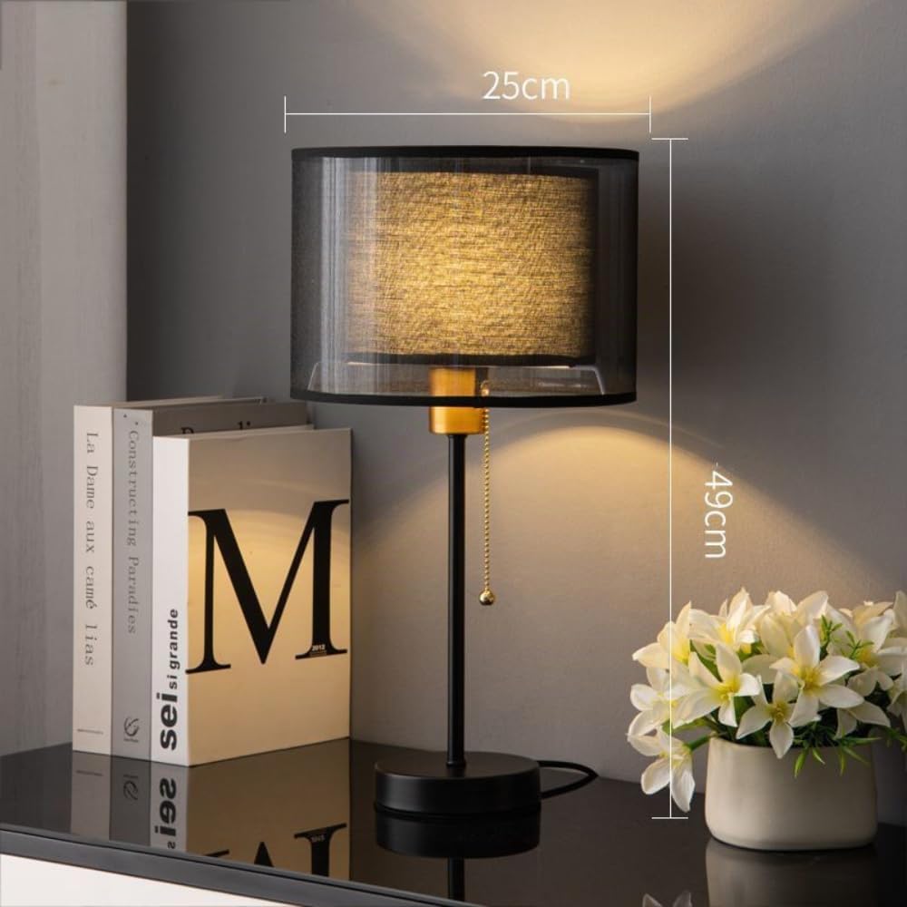 XINYASEE Lampe de table moderne à double abat-jour, lampe de chevet, abat-jour en tissu mesh, interrupteur à fermeture éclair, convient aux chambres, salons et bureaux - luminaires décoratifs(Noir)