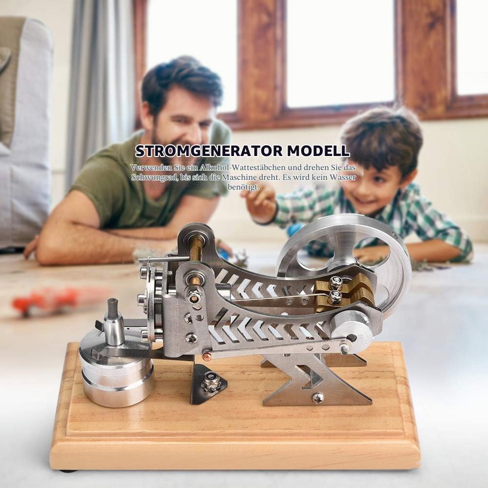 Holz + Metall Stirlingmotor, LED Luft Stirlingmotor Strom Stromgenerator Modell Lustige Bildung für Demonstration und Forschung, Geschenkideen