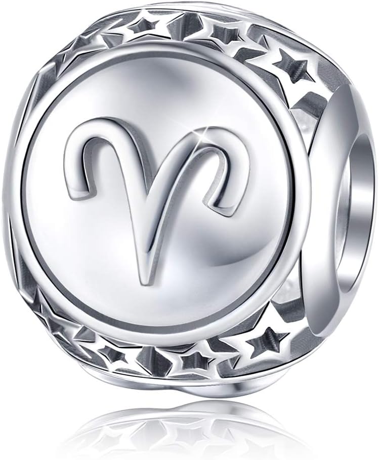 FOREVER QUEEN Zodiac Sign Charm fit Charms Bracelet, 925 Sterling Silver Plated Platinum Star Bead Charm 12 Horoscope Constellation Charm for Bracelet and Necklace, Birthday Gift