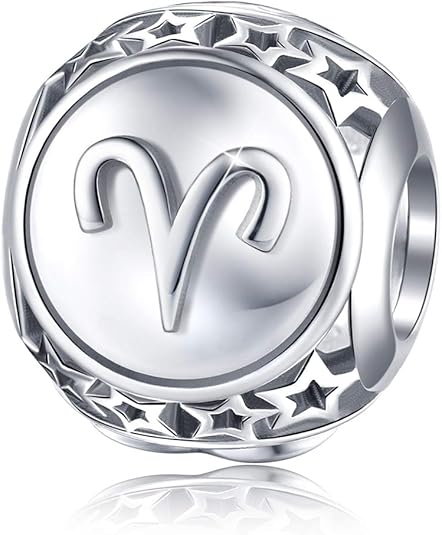 Zodiac Sign Charm fit Charms Bracelet, 925 Sterling Silver Plated Platinum Star Bead Charm 12 Horoscope Constellation Charm for Bracelet and Necklace, Birthday Gift
