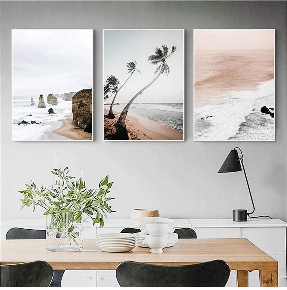 WUHBCZ Canvas Paints-Coastal Sunrise Nature Scenery Wall Nordic Abstract Canvas Art Print Sky Sea Sunset Painting Landscape Scandinavian Picture Living Room Decor-60 * 80cm/3PCS (No Frame)
