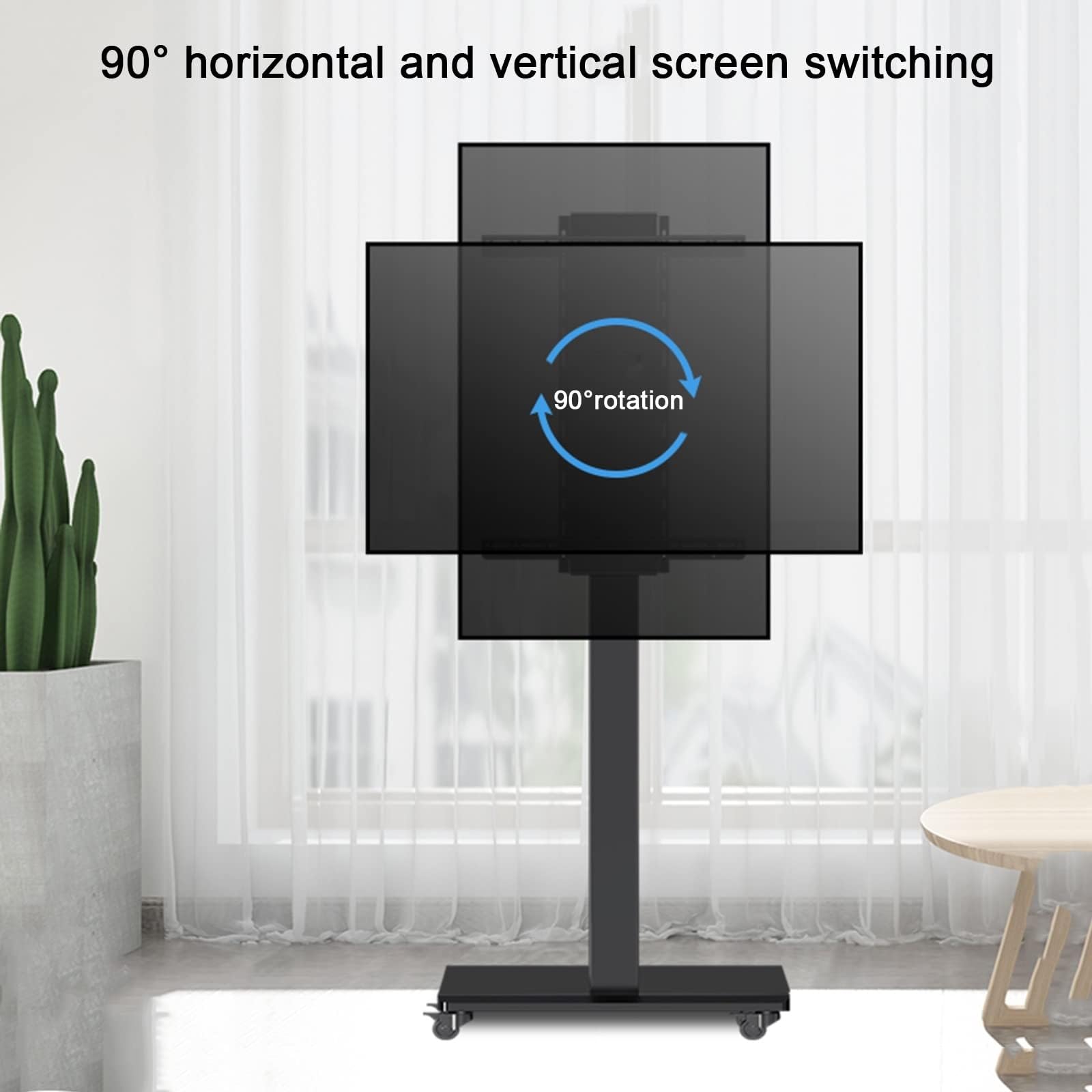 Support de Sol pour téléviseur LCD - Chariot de Support TV Mobile avec roulettes - Support de Sol Universel pour téléviseur, Support pivotant à 90 degrés, Support T,