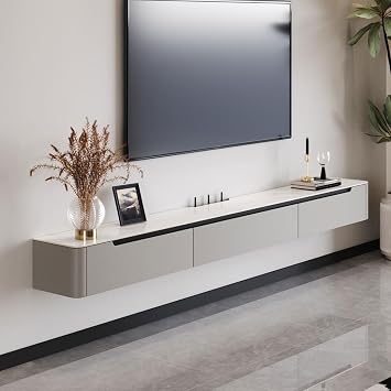 Wall Mounted TV Cabinet Wall Shelf Floating Shelves Audio/Video Hutch Electronics Shelf for TV Components Storage Cabinet Multimedia Console Bookcase with Drawers