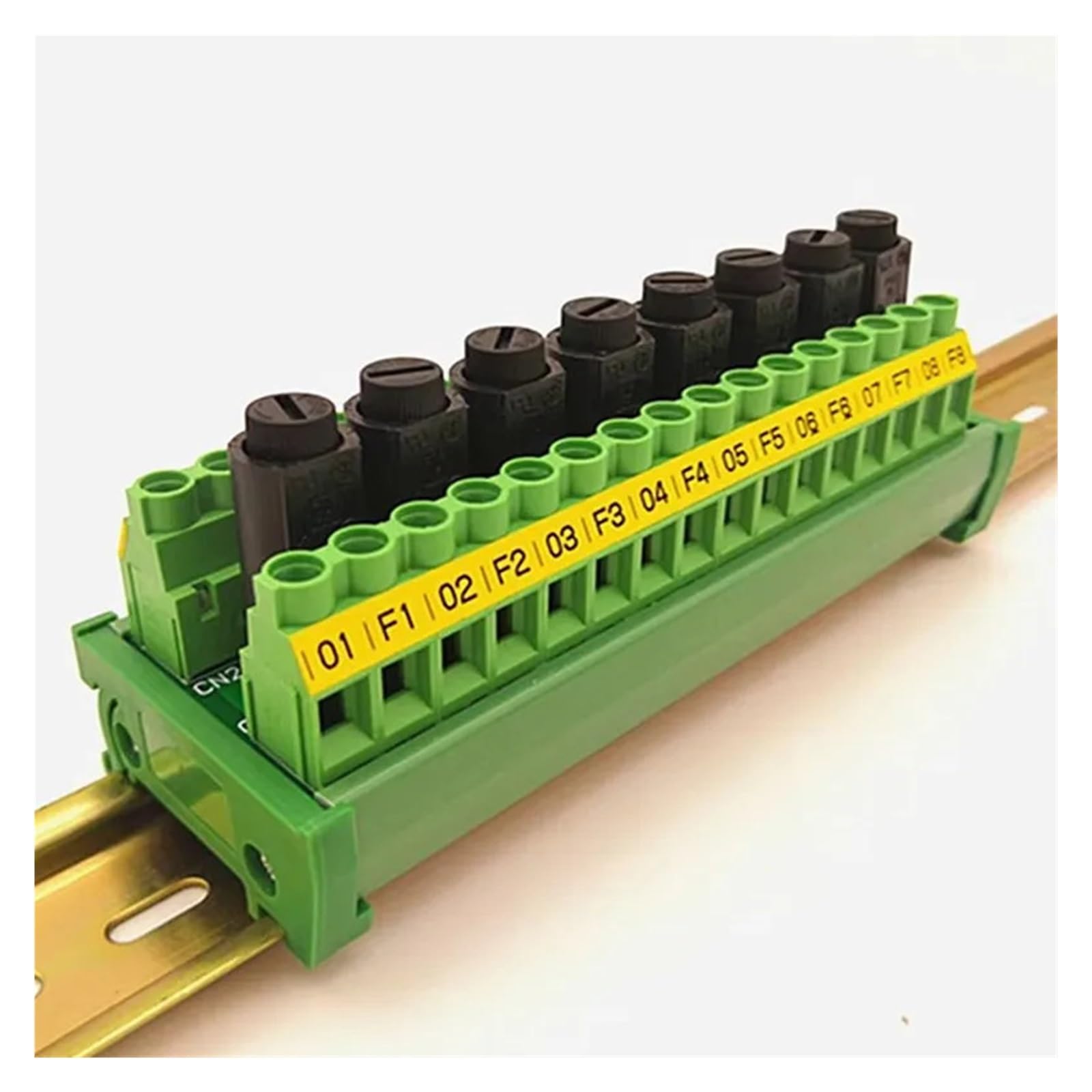 Montaggio su guida DIN Fusibili a 8 canali Modulo di distribuzione con morsettiera a vite a 16 posizioni Modulo di distribuzione 10A 5x20mm Portafusibile nero(8 Channel)