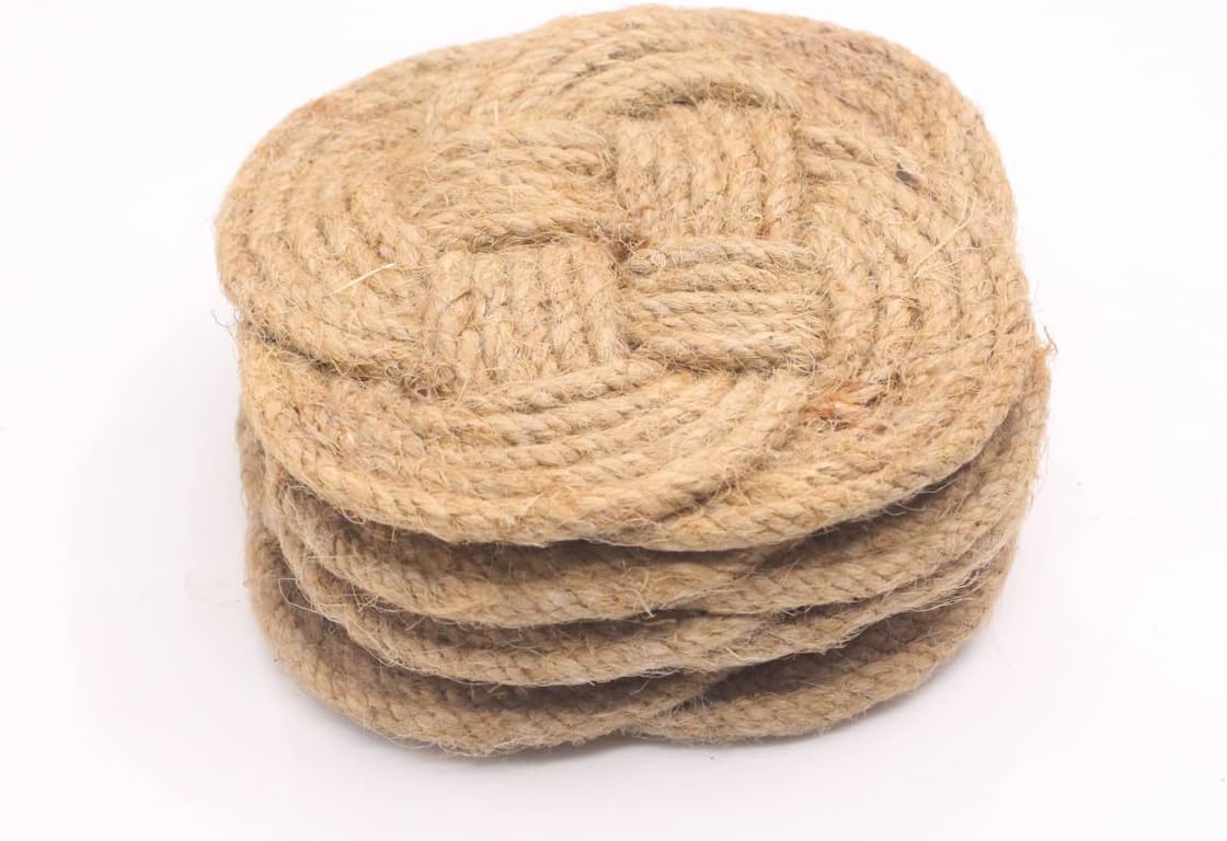Limited Stock RII Coasters for Beverages, Surface-Protecting, Vintage Woven Coasters for Table Care, Absorbs Moisture Well, Handcrafted Sailor Coaster Set with Hard Wooden Case, Set of 4