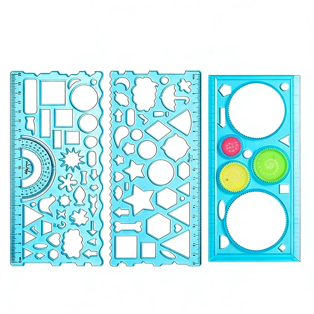 3Pcs Geometric Drawings Templates, Multi-Function Rulers Drafting Tools for Office, Designing