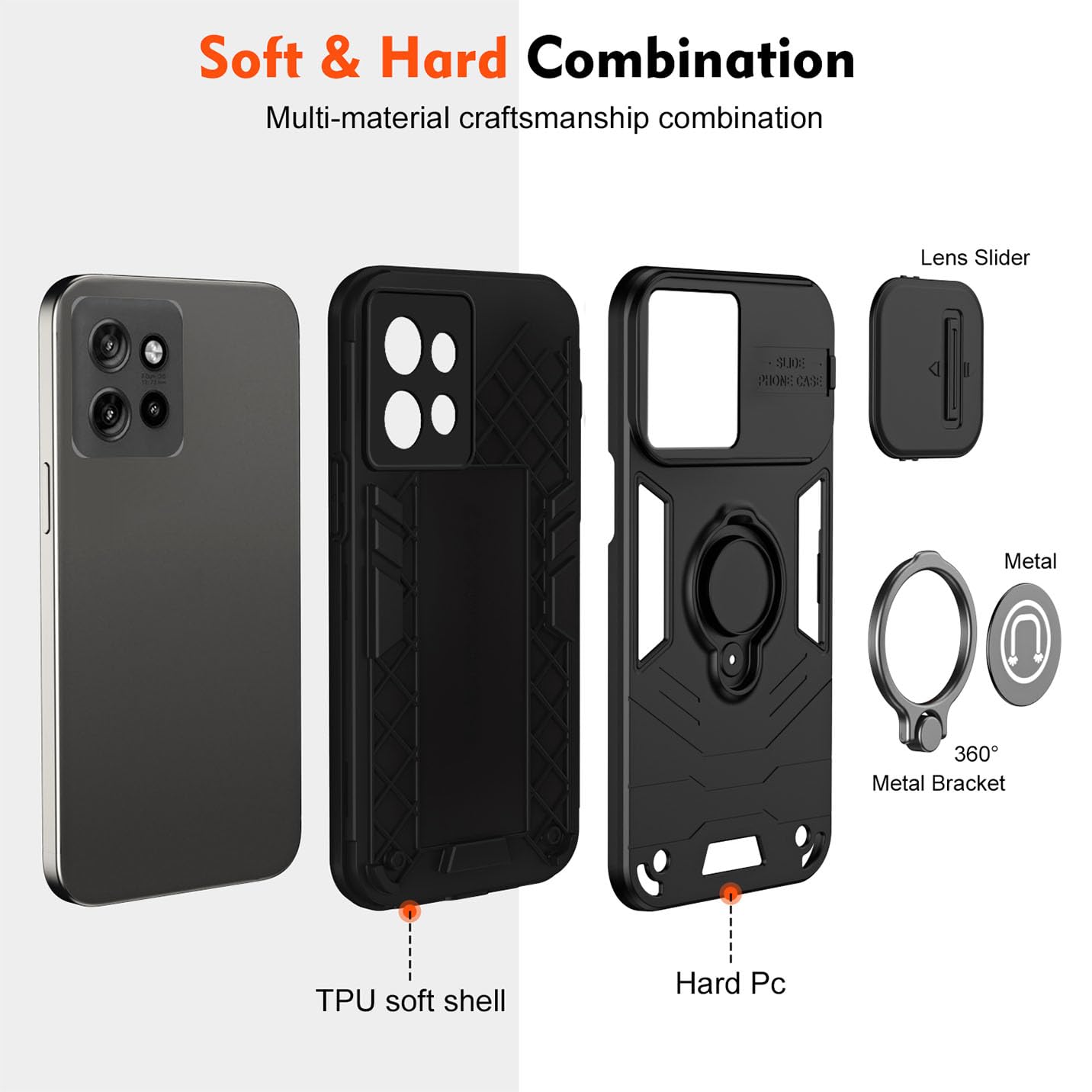 BORYA Funda Para Xiaomi Redmi Note 14 5G, Antigolpes Suave Silicona TPU+PC Carcasa, Anticaída Grado Militar Estuche. Caso Con Metal Soporte, Cubierta Deslizante Cámara. Verde
