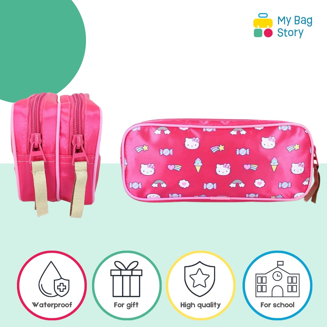 mybagstory Hello Kitty Pink Pencil Case 22 x 9 x 8 cm | Kawaii Girl's School Pencil Case | Zip Closure | Official Sanrio Design | Back to Primary Kindergarten Accessory, Hello Kitty - Pink, Classic - Image 3