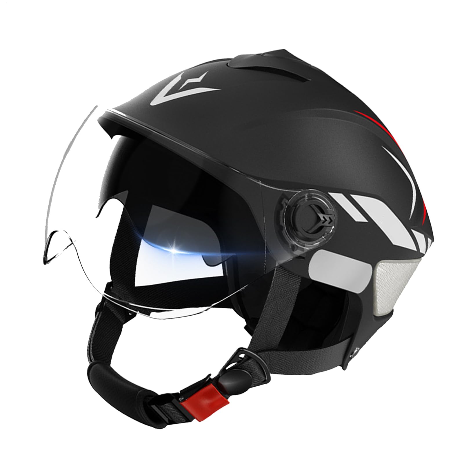 Motorcycle Headgear, Double Visor Scooter Helmet Adult, 21.25x24.01 Inches Adjustable Fit Riding Gear & UV Block Design, Hard Shell Hat for Wife, Husband, Son, Family, Men, Friends