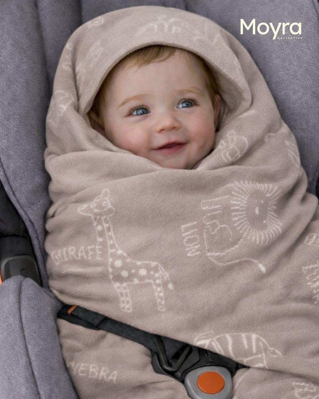 Oeko-TEX Certified Knitted 100% Cotton Blanket | Soft, Cozy & Breathable Newborn & Infant Swaddle Blanket | Cute Animal Prints| Lightweight, Stroller, Crib, Receiving Blanket (Safari)