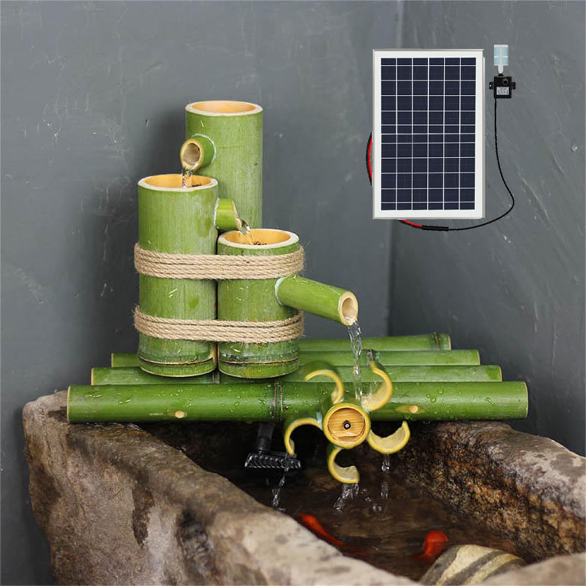asdchZen Solar Bamboo Fountain, Solar Water Fountain With Pond Pumps,Bamboo Fountain Kit With Water Wheel, Feng Shui Zen Bamboo Fountain,For Outdoor Indoor Garden Patio, 80Cm,35cm