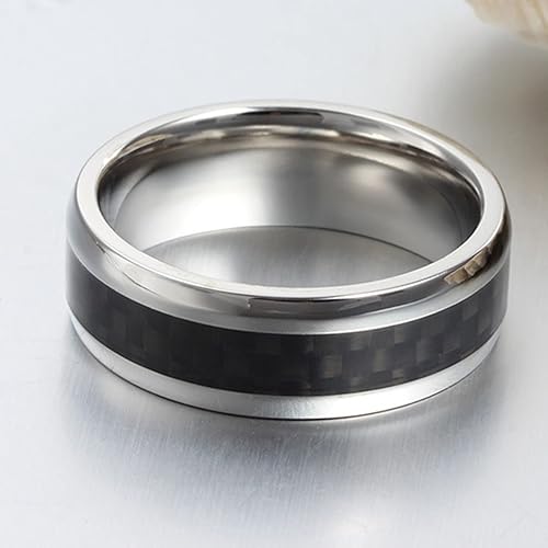 Miniatura 5 de Black Stainless Steel Rings for Men, Wedding Bands for Men Silver Black 8MM with Carbon Fiber Inlay