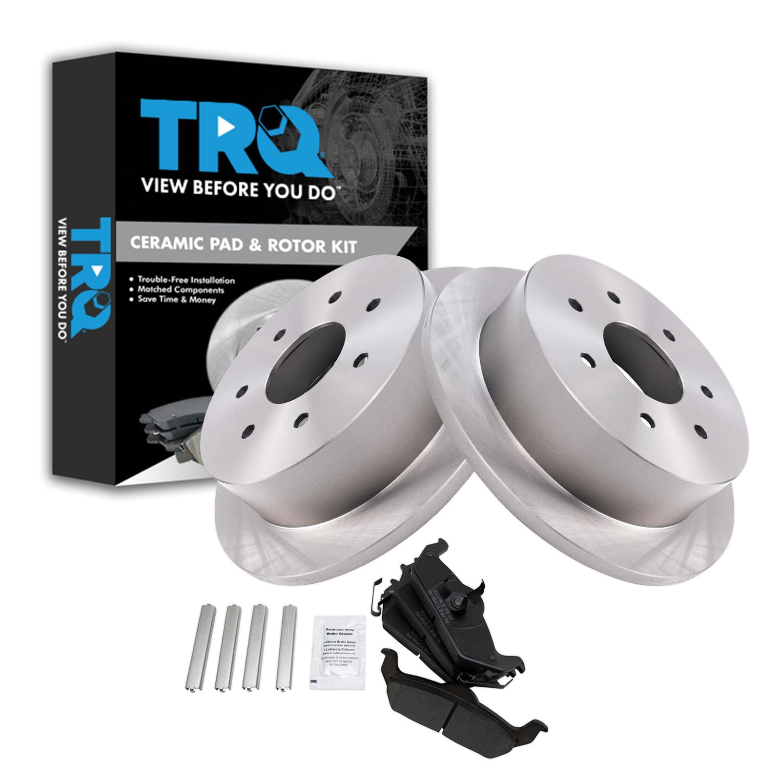 TRQ Rear Brake Pad and Rotor Set Semi Metallic Rotors Compatible with 2004 Ford F-150