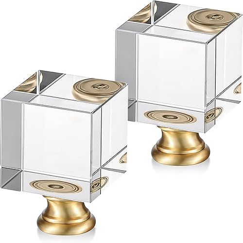 Miniatura 8 de 2 piezas de lámpara de cristal en forma de cubo, lámpara cuadrada transparente, perilla superior, perilla superior con base cromada pulida plateada