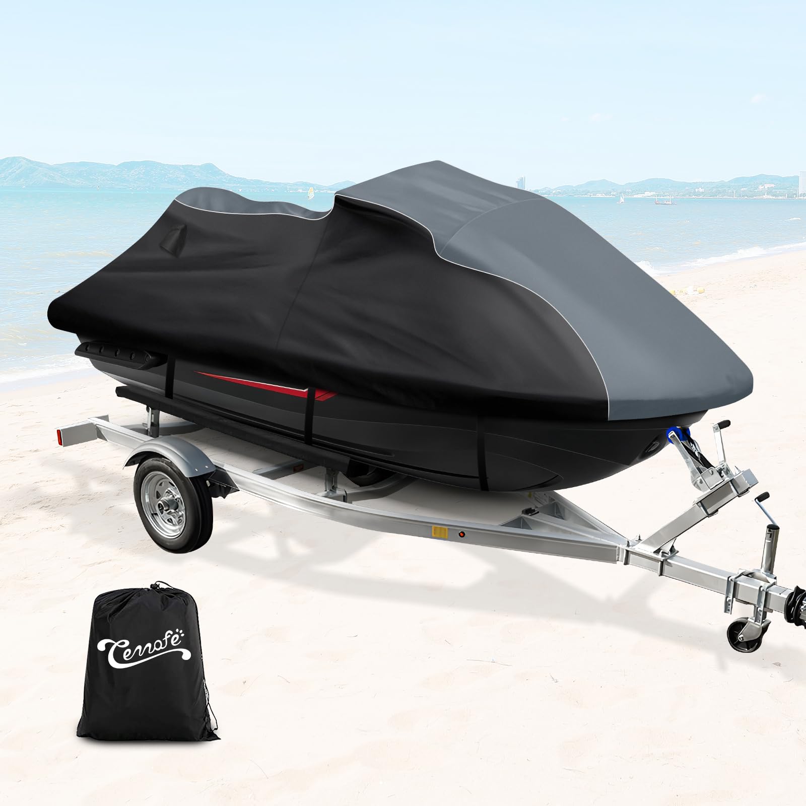 CEMOFE Jet Ski Cover for Yamaha FX Cruiser HO/SHO/SVHO 2012-2018, 600D Oxford Waterproof Jetski Waverunner Covers, UV Resistant Trailerable Covers with Double Air Vents