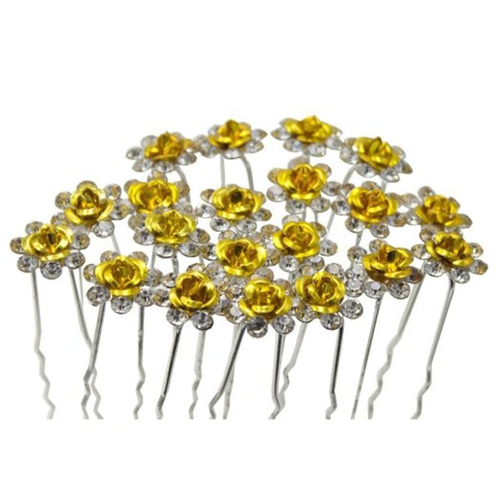 TQWYLovely Charm 20pcs Wedding Bridal Party Diamante and White Faux Prom Pearl Flower Rhinestone Crystal Hair Pins Clips Grips Pins Hairpins Bridesmaid Clips (A yellow)