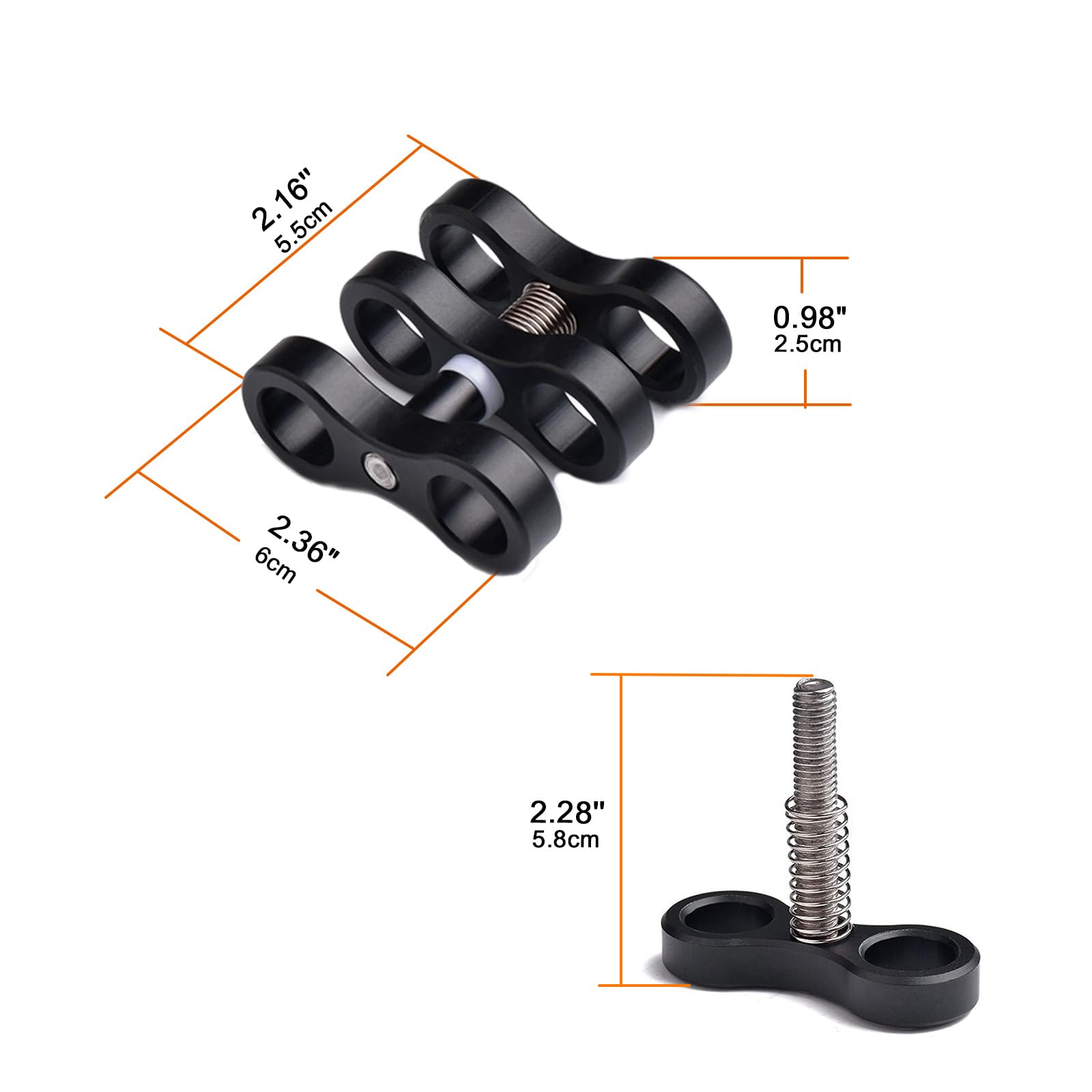 OrcaTorch ZJ13 Aluminium Kugelgelenkklemme für Unterwasser Fotografie, 360° Clip Adapter Halterung für Tauchlampen, Blitzarme und Tauchzubehör