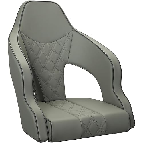 Deluxe Pro High Back Boat Seat Pontoon Captains Bucket Seat Boat Seat with Armrests (Light Gray/Light Gray/Charcoal)