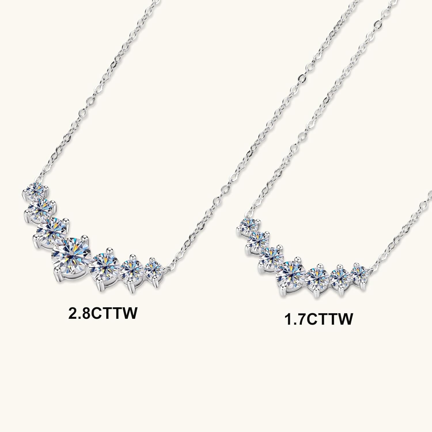 7-Stone Moissanite Pendant Necklace for Women, 1.7-2.8cttw D Color Moissanite, 925 Sterling Silver Smile Necklace Adjustable Chain, Elegant Jewelry Gift for Mom or Wife - Image 3