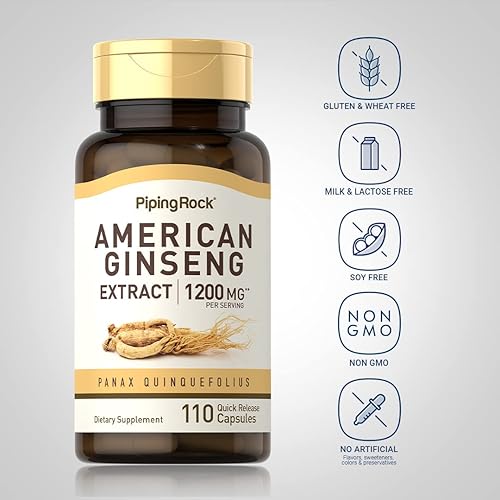 Miniatura 3 de Piping Rock American Ginseng  1200 mg por porción 110 cápsulas de liberación rápida sin OMG sin gluten