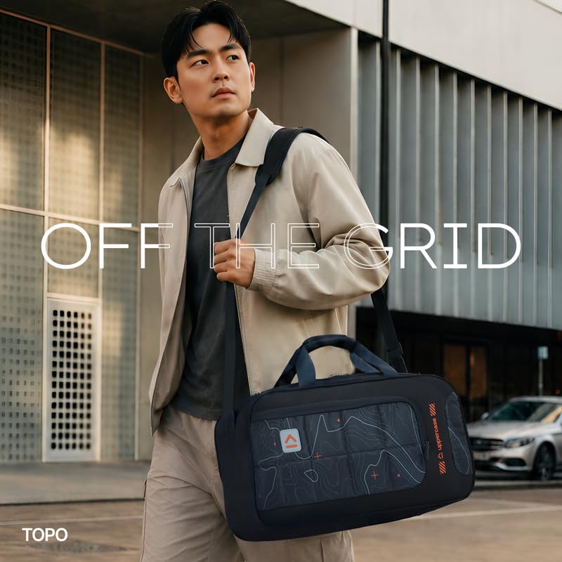 Image of uppercase Topo 50cm Duffle Bag | 36 LTS | Dust Resistant Travel Bag | Spacious Main Compartment | Adjustable Shoulder Strap |Sustainable Duffle Bag for Women & Men | 1500 Days Warranty (Blue)