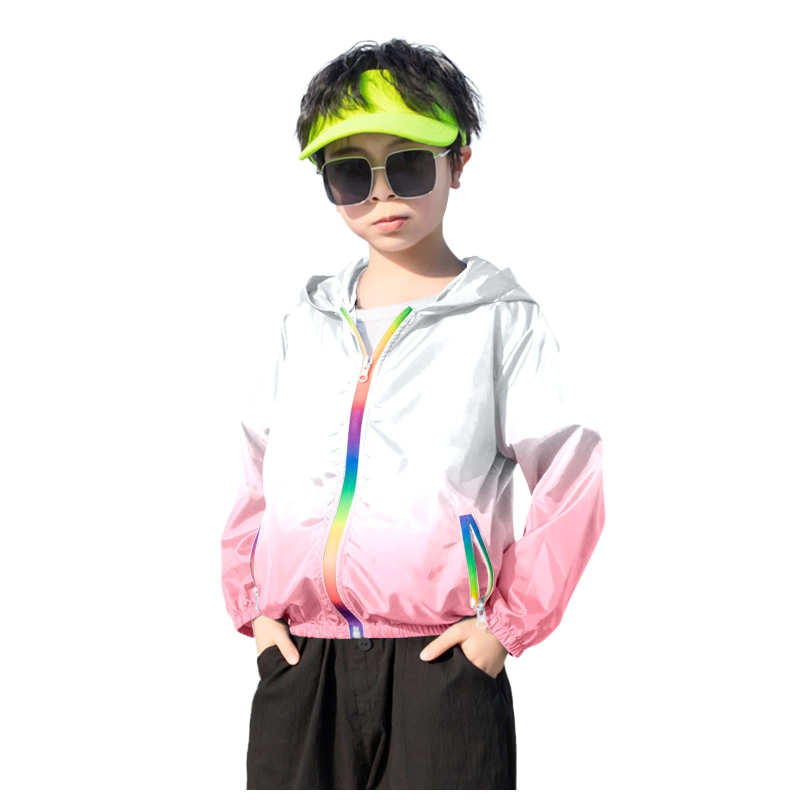 Veste Enfant Fille Imperméable, Manteau de Pluie Léger, Vestes De Protection Solaire LéGèRe Respirante Manteau à Capuche Blouson Coupe-Vent Filles Manche Longue Zipper Poche Enfant 2-12 Ans