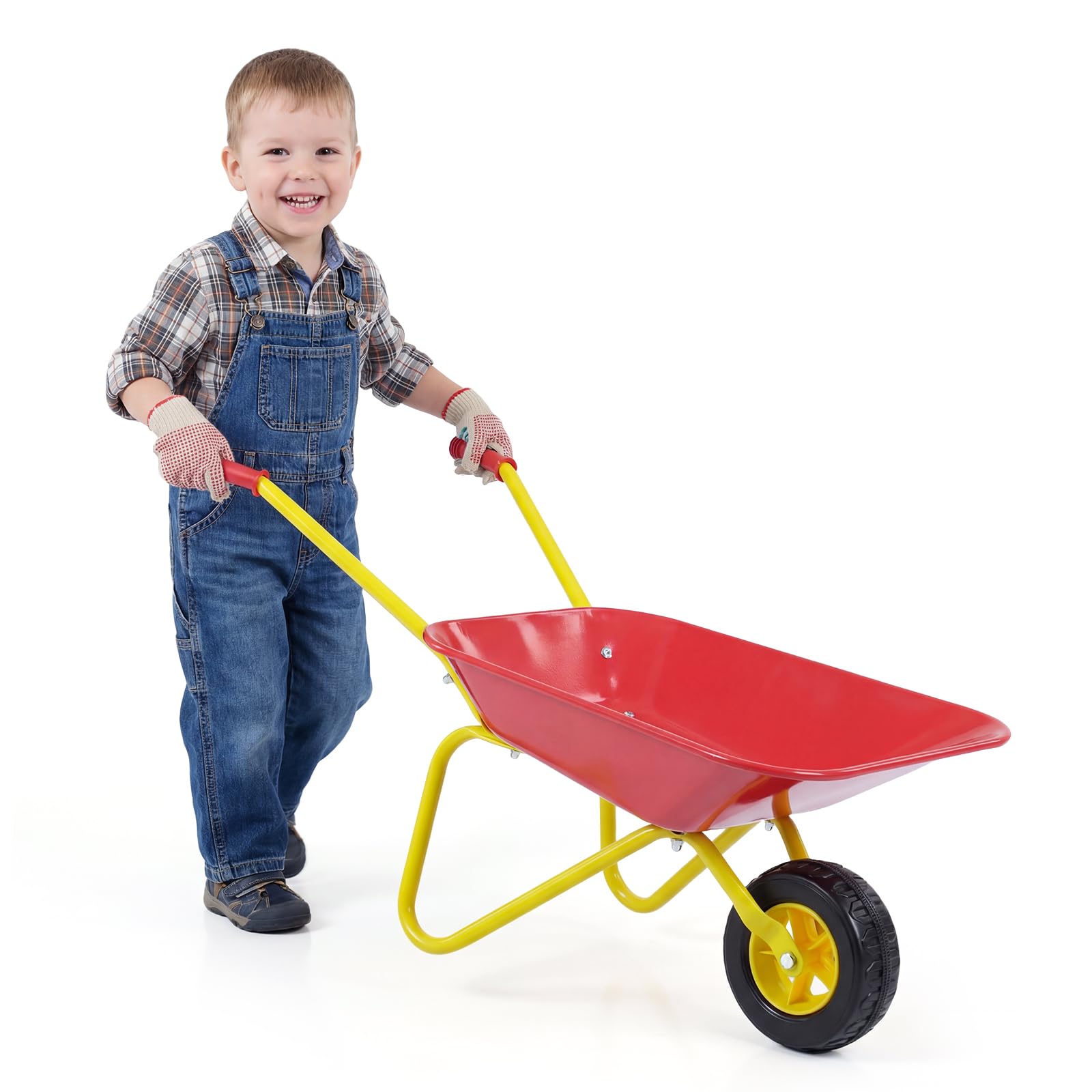 COSTWAY Brouette Enfant en Métal, Brouette Jardin Enfant avec Structure Métallique et Pneus Tout-Terrain, Idéal pour Jardin et Bac à Sable, Charge 15kg à Partir de 3 Ans, 78x45x36cm (Rouge)
