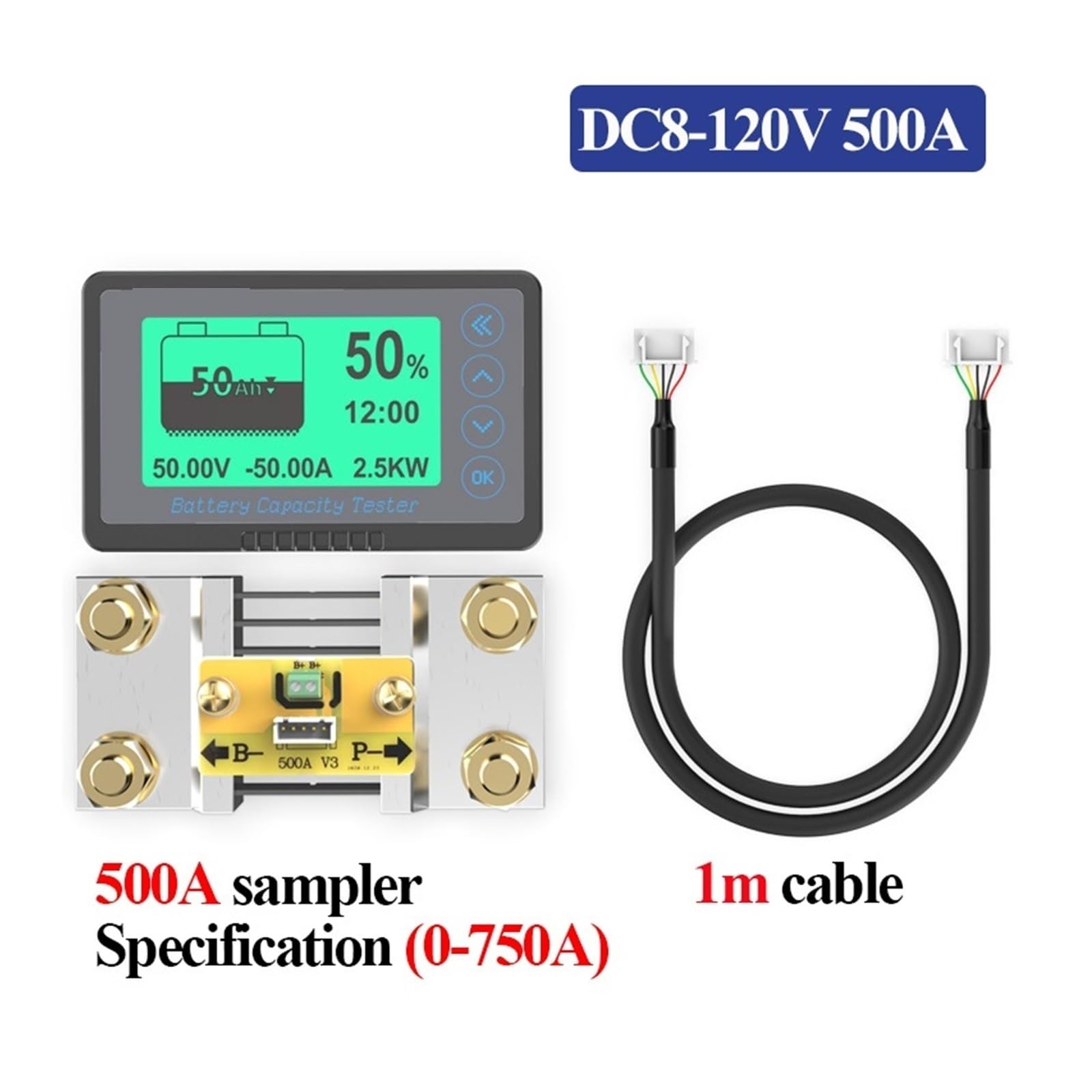 Tester USB,Tester kabla USB, Licznik 8-120V Wskaźnik pojemności akumulatora Wyświetlacz napięcia prądu litowego do detektora akumulatora kwasowo-ołowiowego do sprawdzania pojemności, czyszczenia pojem