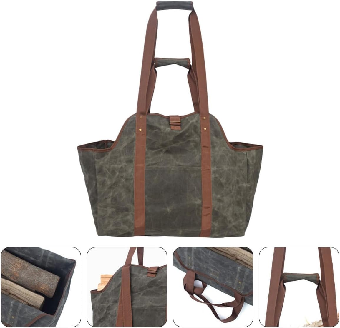 Capacity Waxed Canvas Log Holder Tote Bag Firewood Carrier Handle Strap for Storing Transporting Firewood Dirtproof Design for Fireplace Use