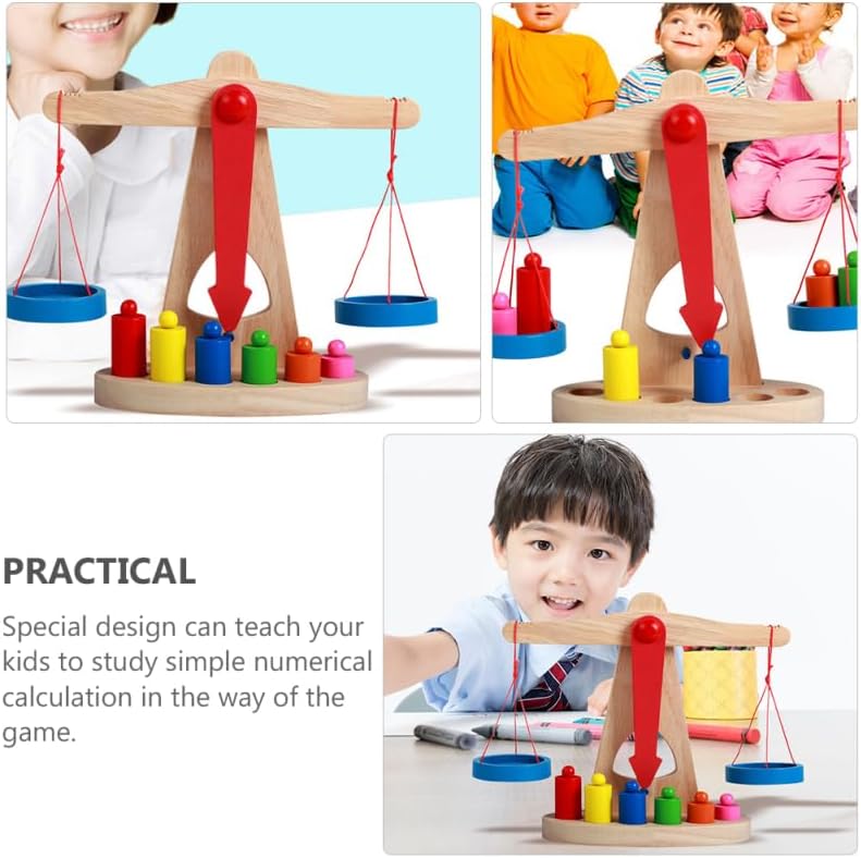 ibasenice Educational Toy Balance Scale for Kids Wooden Montessori Scale for Classroom Learning and Preschool Measurement 8.7 X 3.7 X 6.7 Inches