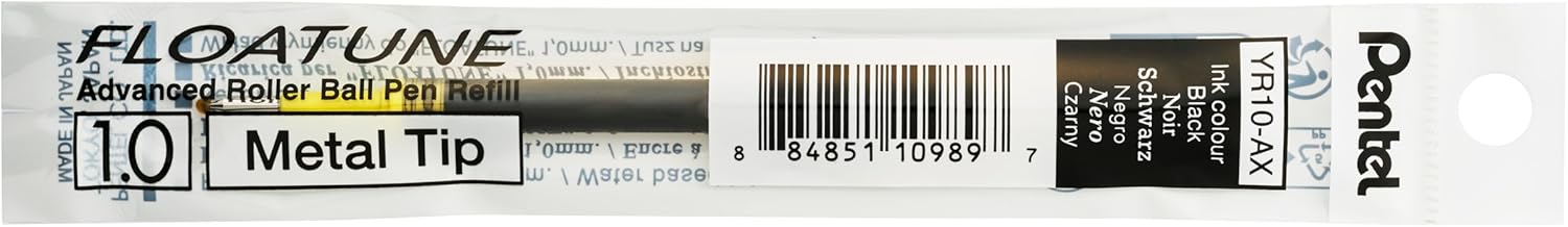 Pentel Floatune YR10 Refill for 1.0 mm Rollerball Pen Black (Pack of 12)