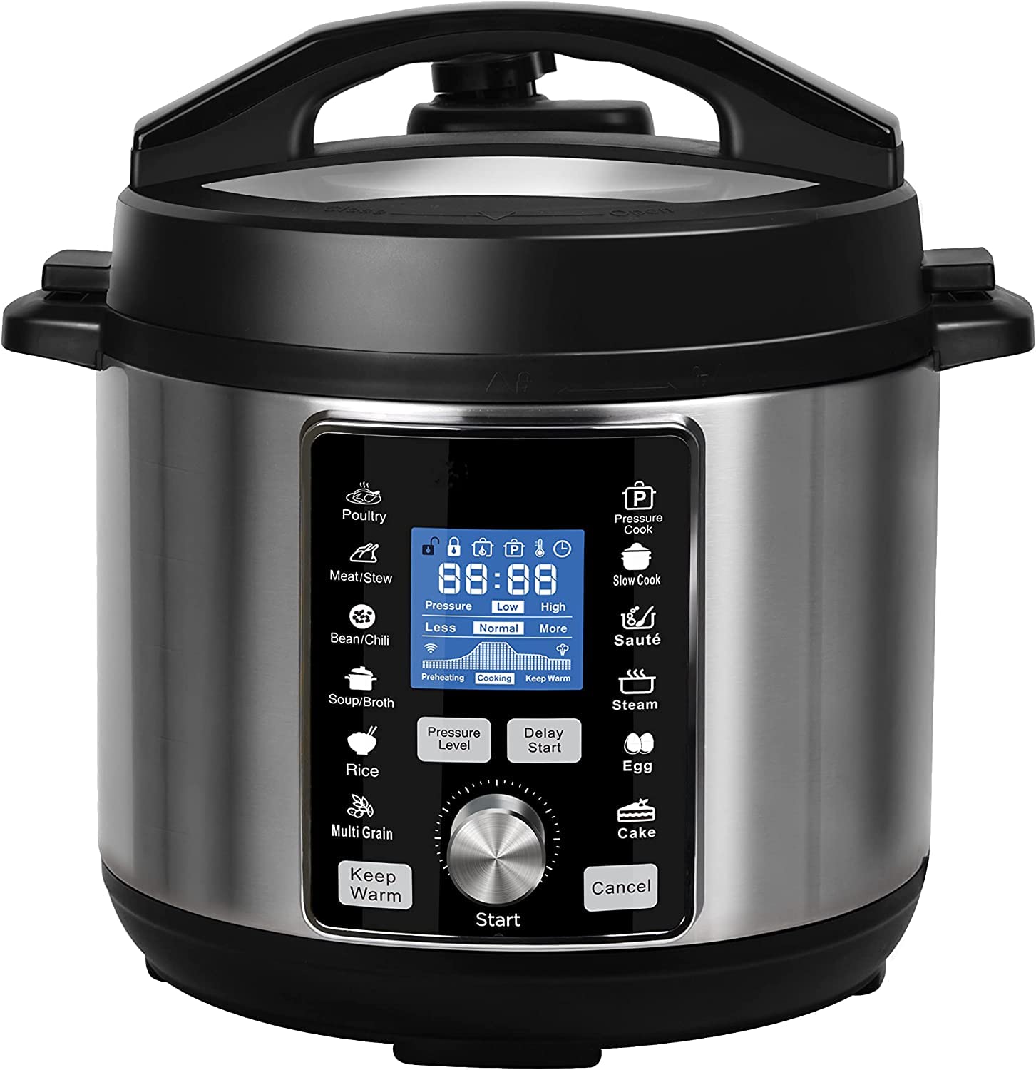 HAOIOPM Multi-Cooker,Rice Cooker 13-in-1 6QT Instant One-Touch Pressure Pot Stain-Resistant Slow Cooker with Digital Touchscreen 11+ Accessories and Recipes Brushed Stainless Steel/Black