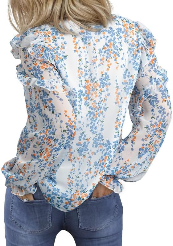 Dokotoo Womens Oversized Cute Tops for Women 2026 Trendy Casual Summer Fall Long Sleeve Shirts V Neck Blouses Watch Her Bloom Forest Floral Flowy Print Work Business Top Sky Blue XX-Large - Image 5