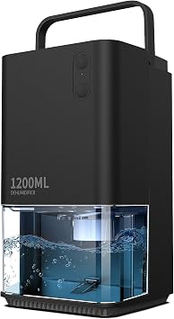 Dehumidifiers for Home Damp, EasyAcc 1200ml Electric Dehumidifier with Ultra Quiet & Auto Shut off 7 Colorful LED Portable Mini Dehumidifier for Wardrobe Bathroom Closet RV Bedroom Garage-BlacK