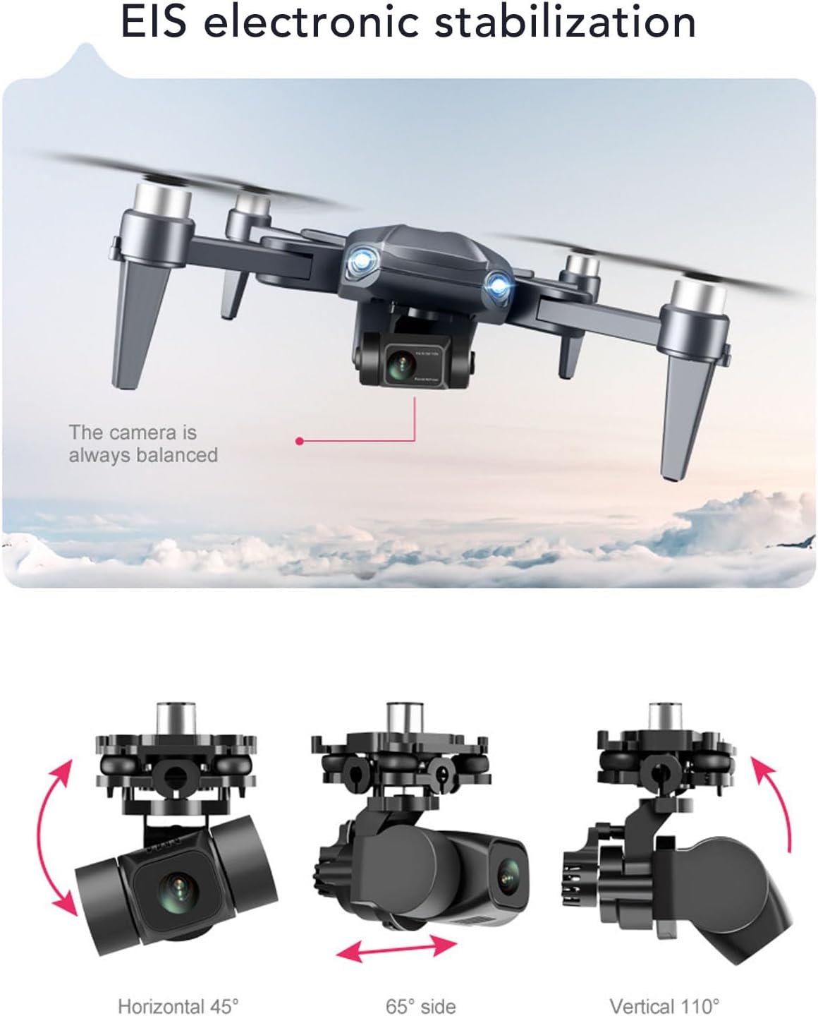 3 Axes Brushless Motor Drone with 2560x1440 Dual Camera, WIFI FPV Foldable RC Quadcopter, 4 Way Obstacle Avoidance, Optical Flowing Hovering, APP Control (3 Batteries)