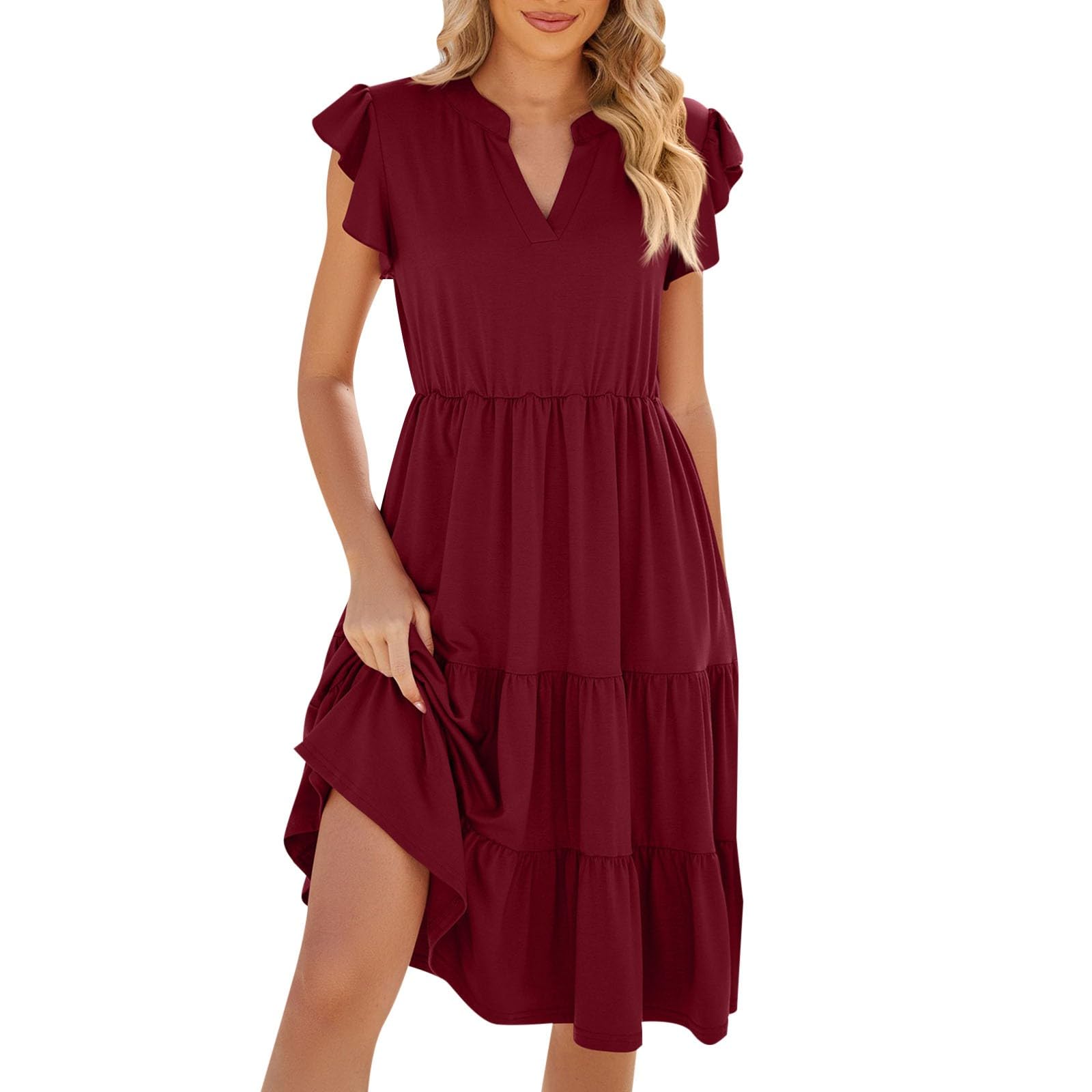 Generisch Vestido camisero casual de manga corta con cuello en V para mujer