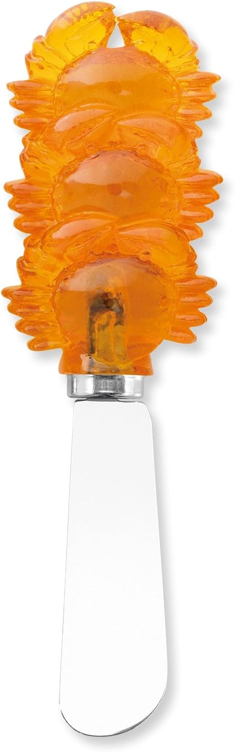 Supreme Housewares Crab Resin Cheese Spreader Set of 3, Stainless Steel Appetizer Tools with Translucent Orange Crab Resin Handles, Beach Theme Butter Spreaders
