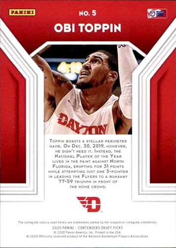 Miniatura 2 de 2020-21 Panini Contenders Draft Picks Playing the Numbers Game #5 Obi Toppin Dayton Flyers Basketball Card - GotBaseballCards