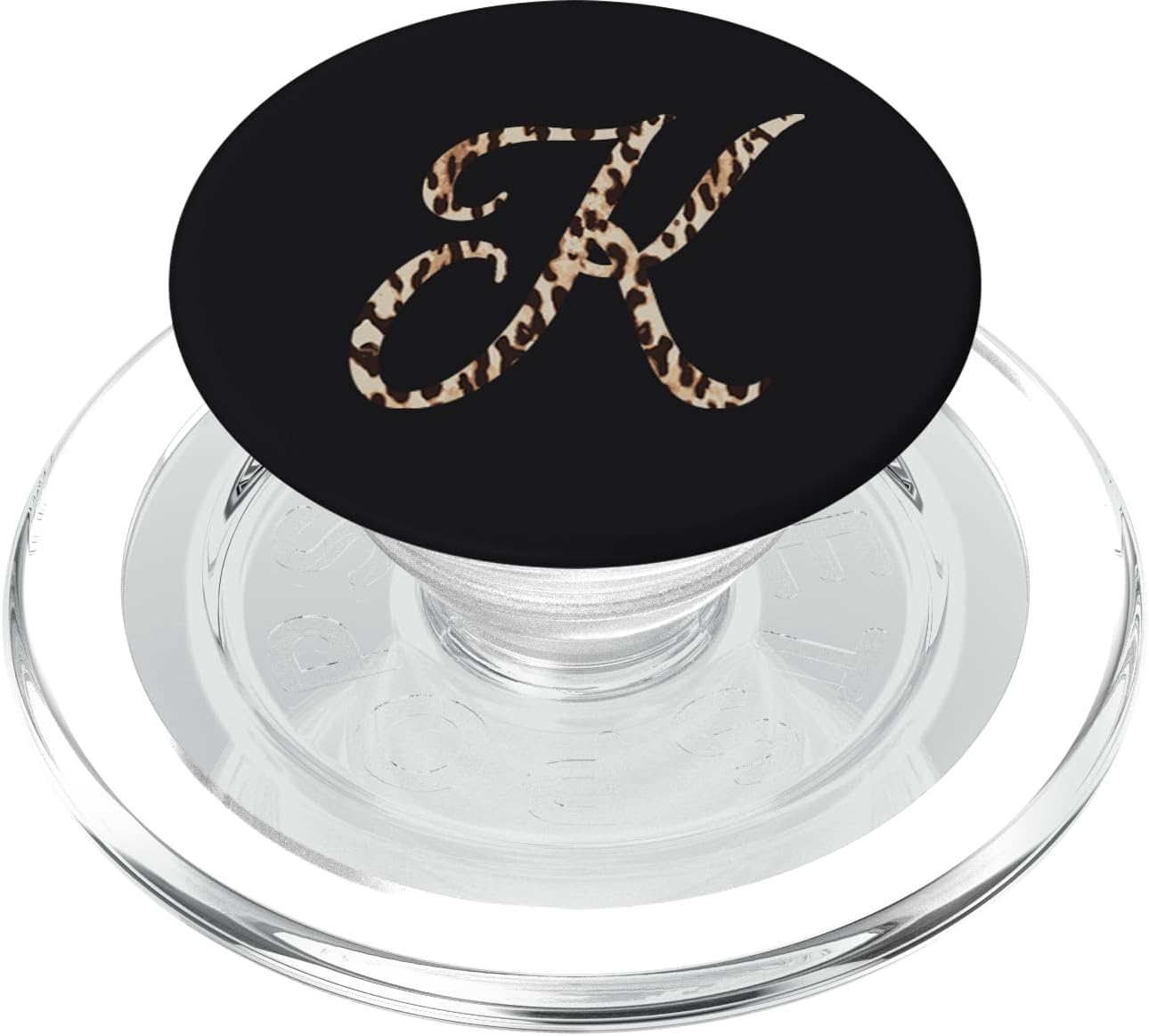 Leopard Print Monogram Letter K Art Script Initial Letter PopSockets MagSafe PopGrip for iPhone