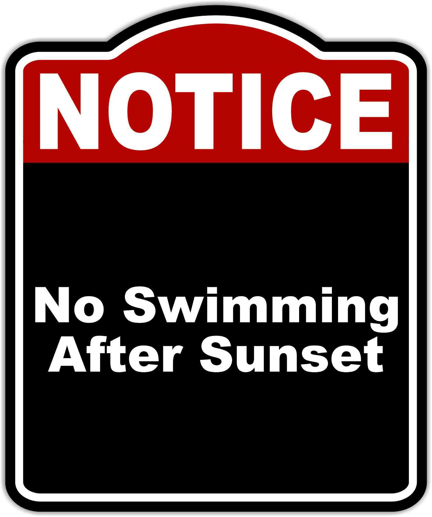 No Swimming After Sunset Notice Red Black Aluminum Composite Sign 15 x 18 inches
