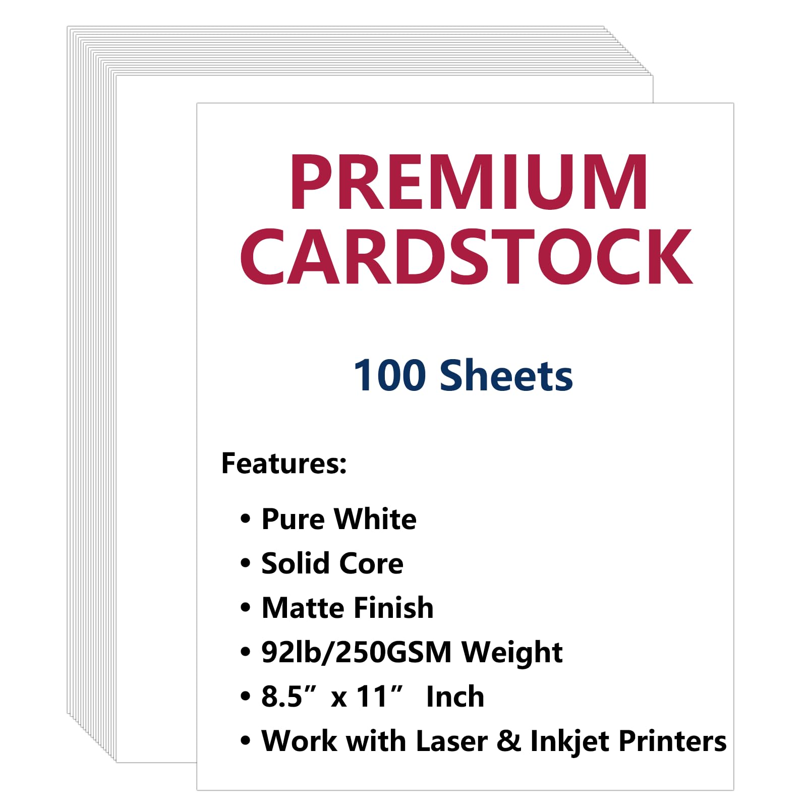 Cimlaga 100 Sheets White Cardstock 8.5 x 11, 92lb/250gsm Cover Card Stock, Thick Cardstock Printer Paper for Invitation, Menus, Wedding, DIY Cards, Scrapbook Supplies